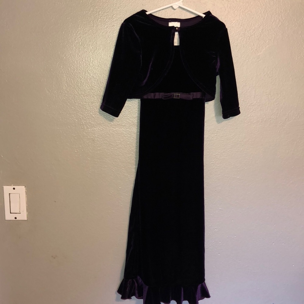 Girls Dark Purple Velvet Dress